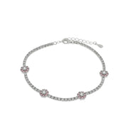 Bracciale in Argento 925 con fiori rosa e zirconi