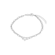 Bracciale in Argento 925 con doppia catena con cuore trasparente