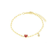 925 Silver chain bracelet with red heart