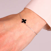 Bracciale in Argento 925  con fiore smaltato nero