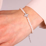 Bracciale in Argento 925 con perle di acqua dolce e croce centrale