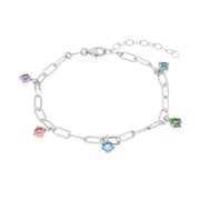 Bracciale in Argento 925 a catena con cristalli multicolor