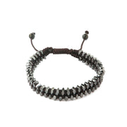 Bracciale in Acciaio in tessuto marrone intrecciato ad elementi effetto ematite grigia