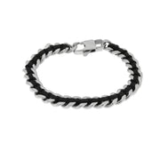 Steel bracelet with chains and black cord