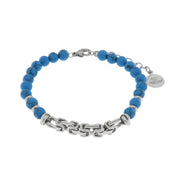 Steel bracelet with chains and blue stones