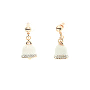 Metal earrings with white enameled lucky bells and white crystals