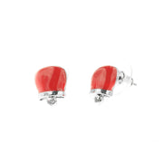 Metal earrings in the shape of a lucky bell with red enamels and crystals