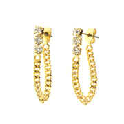 Metal earrings with white crystals and yellow gold plated pendant chain