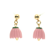 Metal earrings with bells in the shape of bellflower embellished with colored enamels