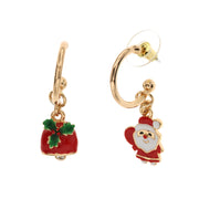 Metal earrings with Santa Claus and bell with holly