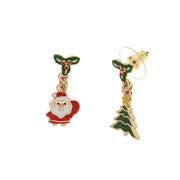 Metal earrings with Santa Claus and tree