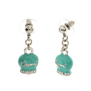 Metal earrings with capri bell pendant in marine green enamel, embellished with crystals