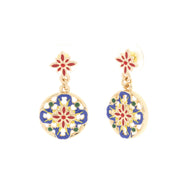 Metal earrings with majolica pendant