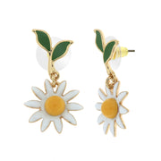 Metal earrings with daisy-shaped pendant in colored enamel