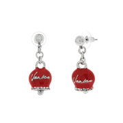 Metal earrings with red pendant bell