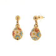 Metal earrings with eggs embellished with colorful flowers