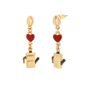 Metal earrings with coffee pot and red heart