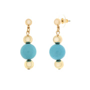 Metal earrings with balls and turquoises