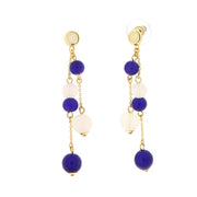 Metal earrings with blue and white stones