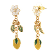 Metal earrings with lemons and leaves