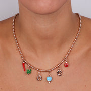 Collana in Metallo con corno napoletano, quadrifoglio, coccinella, campana capri