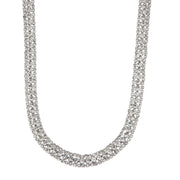 Three-strand collier metal necklace with white crystals