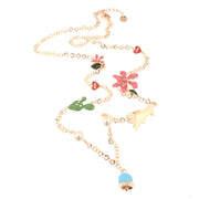 Metal necklace with flowers, heart with capri writing, cactus, Campania and hanging bell