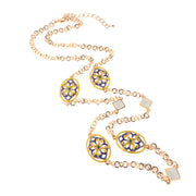 White crystal metal necklace with flower majolica details with colored enamels