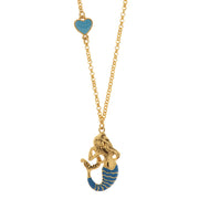 Metal necklace with pendant in the shape of a Neapolitan mermaid and blue heart