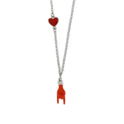 Metal necklace with pendant in the shape of horns for good luck and red heart