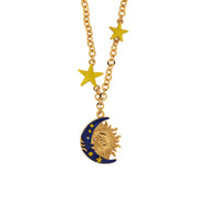 Metal necklace with sun in the moon and hanging stars