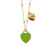 Metal necklace with pendant heart in green enamel