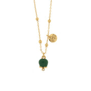 Metal necklace with green enamel bell