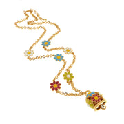 Metal necklace with lucky bell embellished with colorful flowers