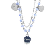 Metal necklace with blue enamelled bell and beads