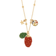 Metal necklace with red and green hanging cactus