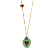 Metal necklace with green and red sacred heart