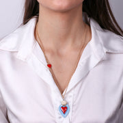 Collana in Metallo con cuore sacro blu e rosso