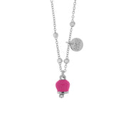 Metal necklace with pendant lucky bell, embellished with enamel and crystals