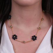 Collana in Metallo con pietre blu a forma di fiore