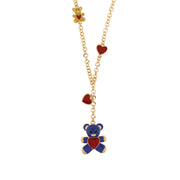 Collana in Metallo con orsetto blu e cuori rossi