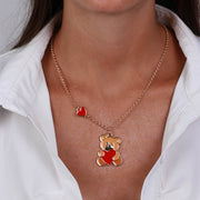 Collana in Metallo con orsetto arancione e cuore rosso