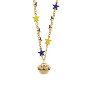 Metal necklace with crow's nest embellished with blue and yellow stars