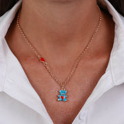 Collana in Metallo con orso azzurro e cuore rosso