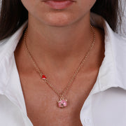 Collana in Metallo con campanella a forma di orso rosa e cuore rosso