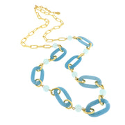 Metal necklace with light blue rectangular shaped chains