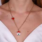 Collana in Metallo con casa e cuore rosso