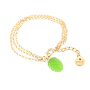 Metal bracelet with pendant in the shape of a green enamelled lucky pine cone