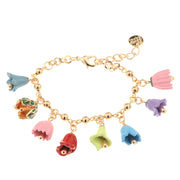 Metal bracelet with floral bells embellished with colored enamels