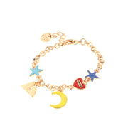 Bracciale in Metallo con pendenti a forma di faraglioni e luna, cuore con capri e stelle